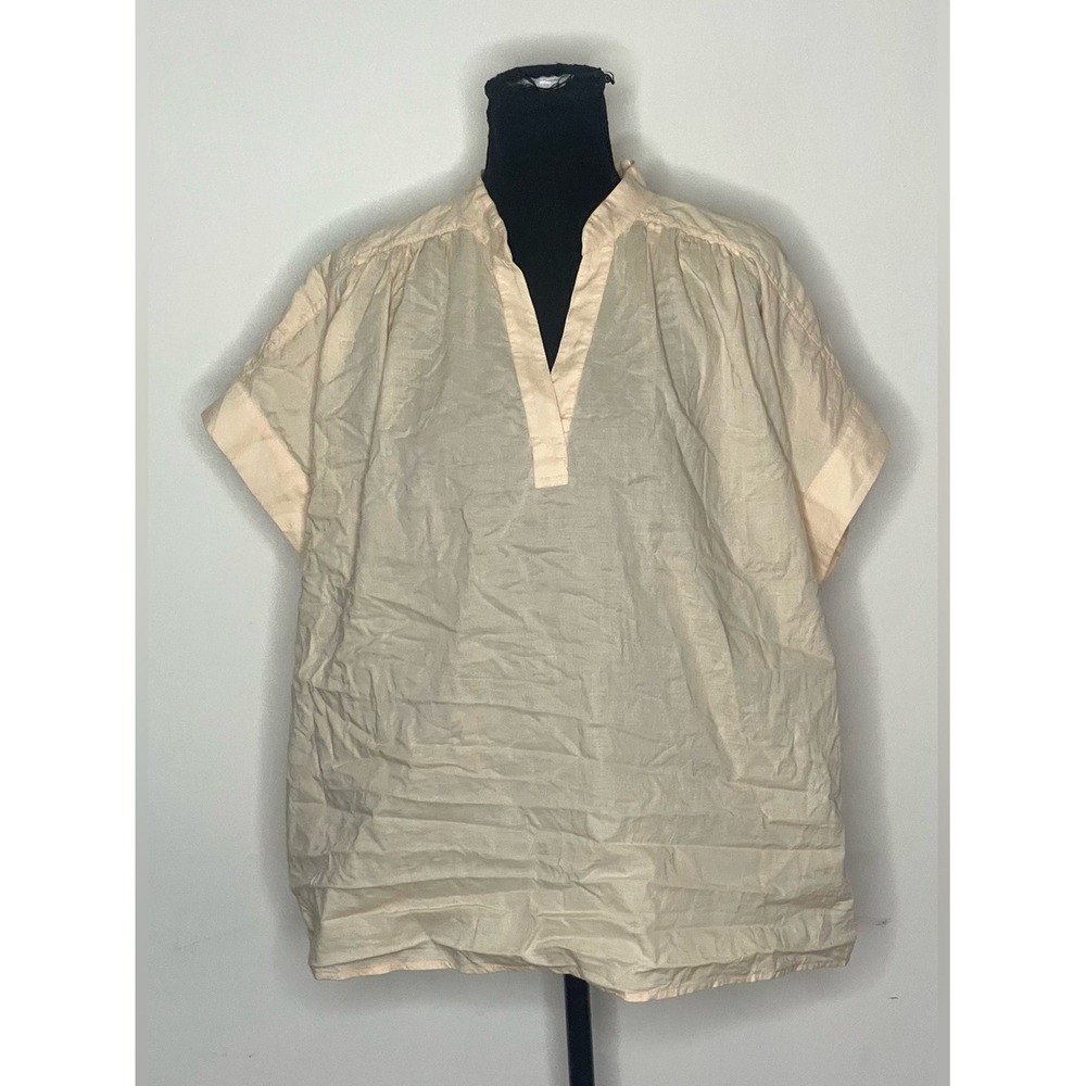 Universal Thread Cream Cotton Split Neck Short Sleeve Relaxed Blouse Large - Picture 2 of 8